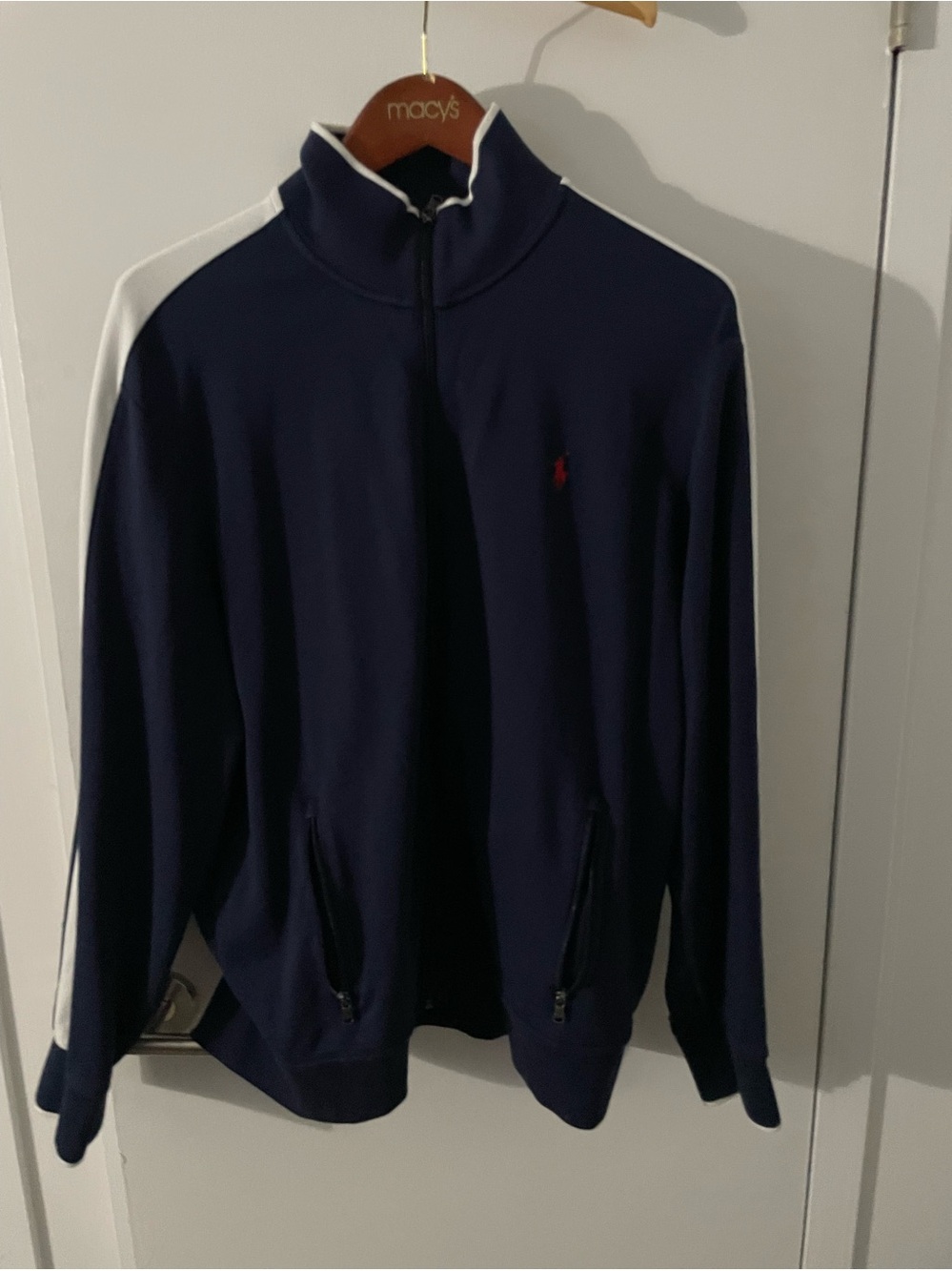 Polo by Ralph Lauren Navy Zip-Up Track Jacket with White Shoulder Stripes